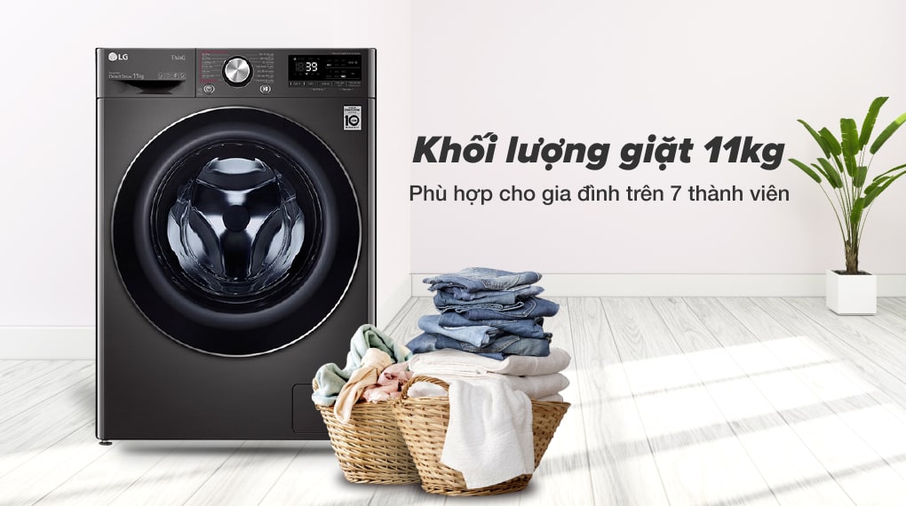 1. Khối lượng giặt 11 kg, phù hợp cho gia đình trên 7 thành viên