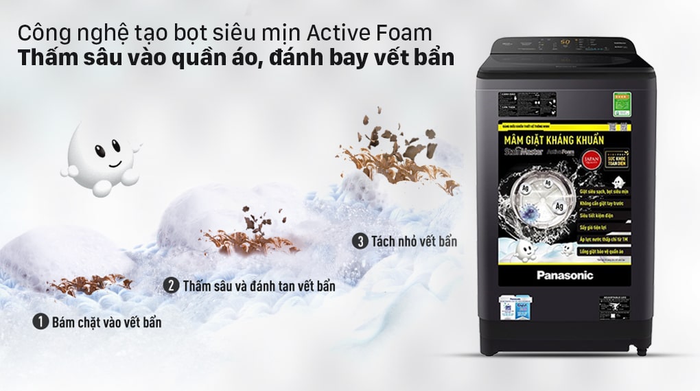 2. Công nghệ Active Foam tạo bọt mịn đánh bay vết bẩn