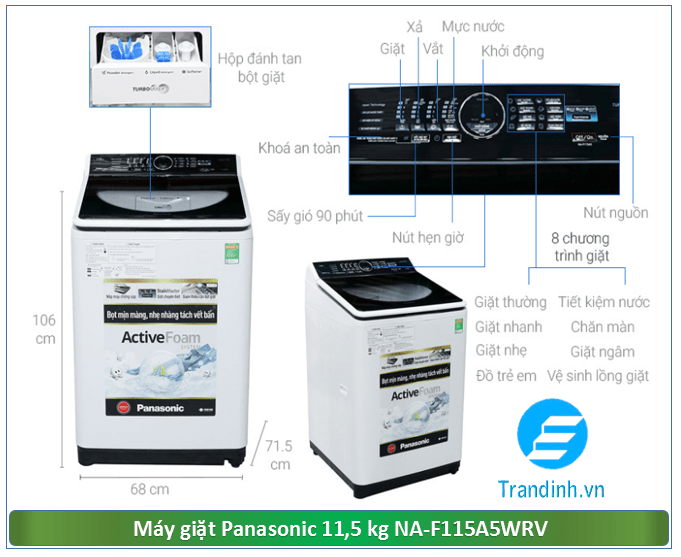Phác hoạ tổng quát máy giặt Panasonic 11,5 kg NA-F115A5WRV