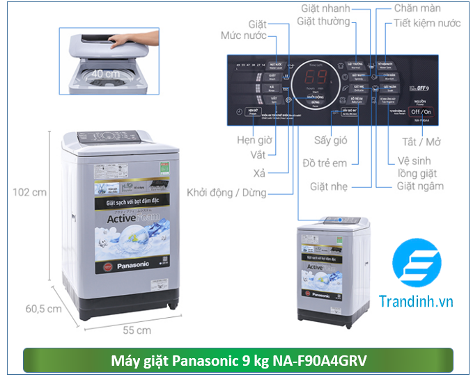 Phác hoạ tổng quát máy giặt Panasonic 9 kg NA-F90A4GRV