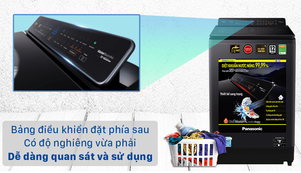 Bảng điều khiển và lồng giặt trên máy giặt Panasonic FD14V1BRV được cải tiến để dễ dàng sử dụng