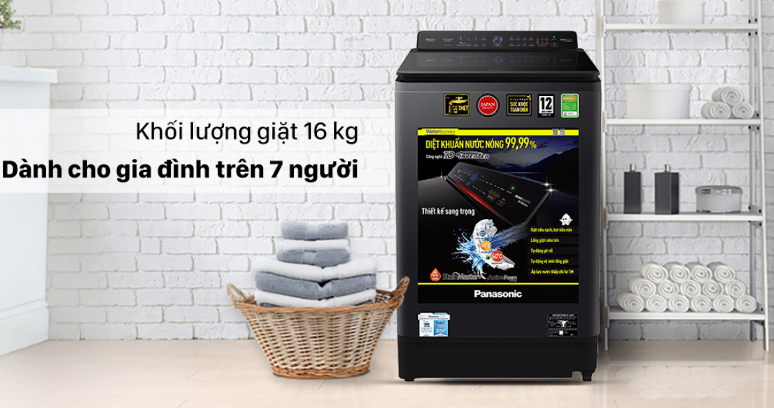 Máy giặt Panasonic FD16V1BRV dành cho những gia đình có trên 7 thành viên nhờ có khối lượng giặt 16 kg