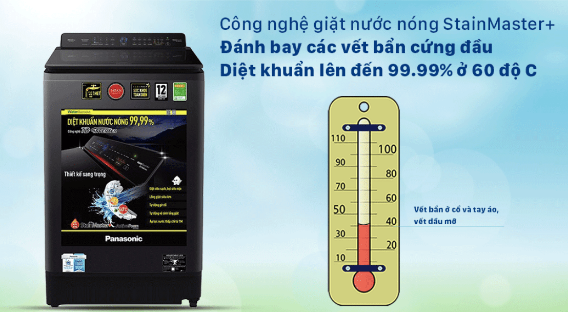 Sở hữu công nghệ giặt nước nóng StainMaster+ ngăn ngừa diệt khuẩn 99.99%