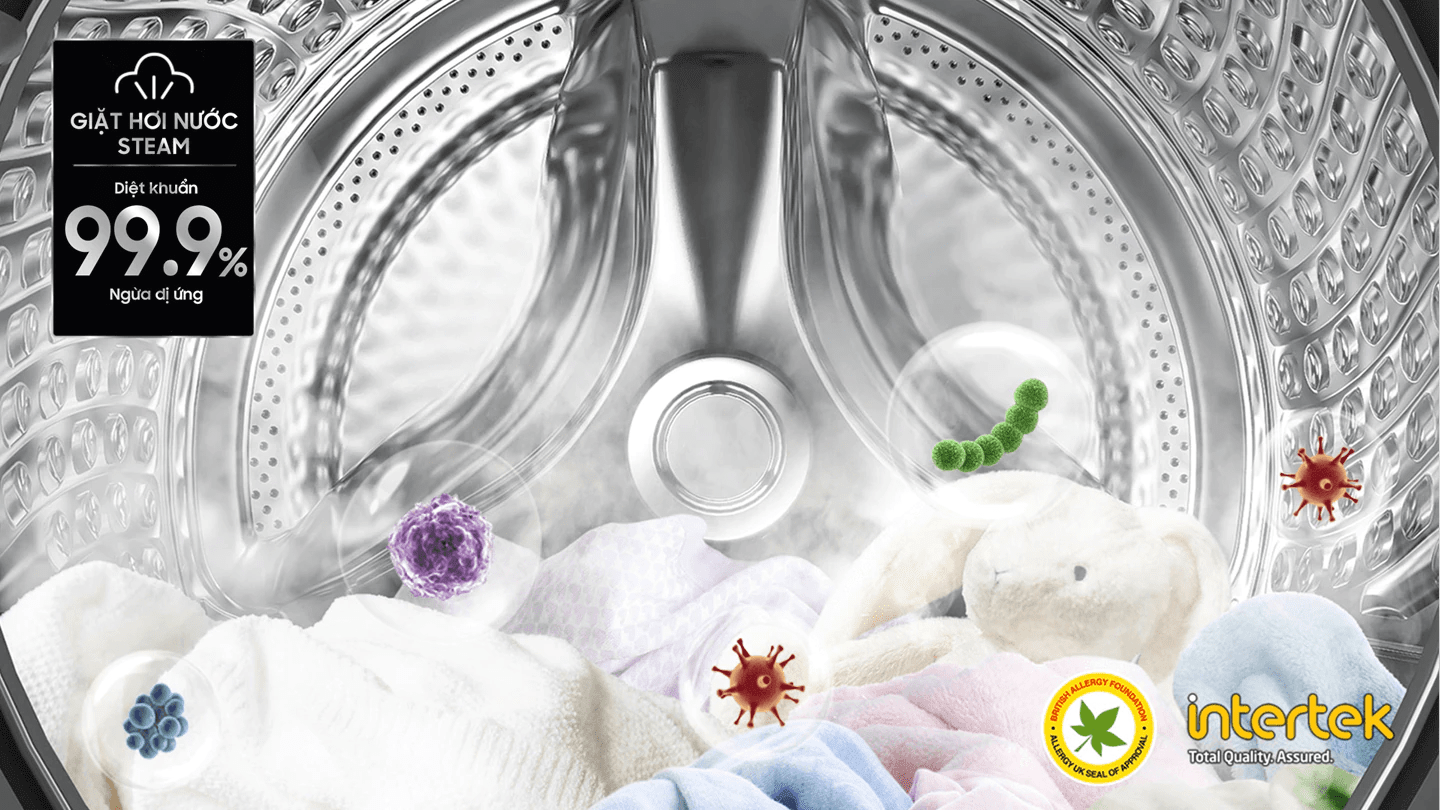 Công nghệ giặt hơi nước Hygiene Steam giúp diệt khuẩn 99,9%, ngừa dị ứng 