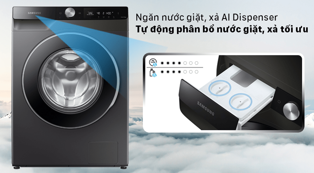 Máy giặt SamSung tự động cân chỉnh lượng nước giặt, nước xả nhờ ngăn nước giặt xả thông minh AI Dispenser