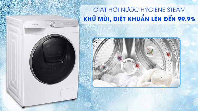 Công nghệ Hygiene Steam giúp diệt 99.9% vi khuẩn trên máy giặt Samsung 10kg WW 10TP44DSH/SV
