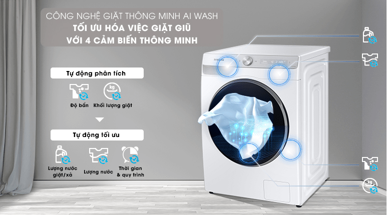 Công nghệ AI Wash nâng cao hiệu quả giặt sạch trên máy giặt Samsung WW10TP44DSH