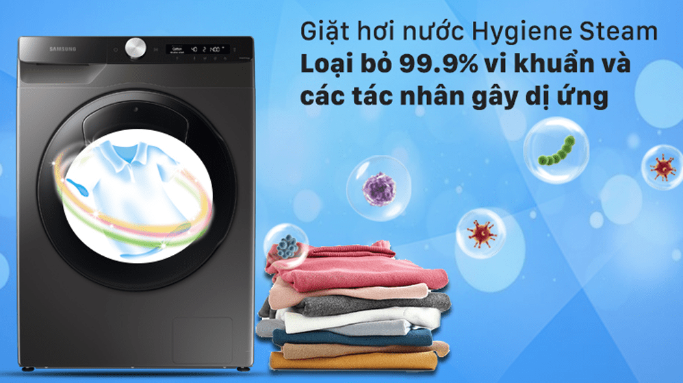 4. Giặt hơi nước Hygiene Steam diệt khuẩn 99,9% trên máy giặt Samsung WW 85T554DAX SV