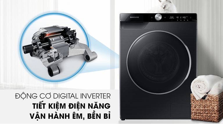 2. Động cơ Digital Inverter giúp tiết kiệm điện năng trên máy giặt Samsung WW90TP44DSB SV 