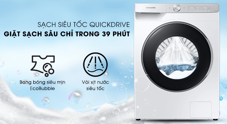 Công nghệ giặt sạch siêu tốc QuickDrive trên máy giặt Samsung WW90TP44DSH/SV 