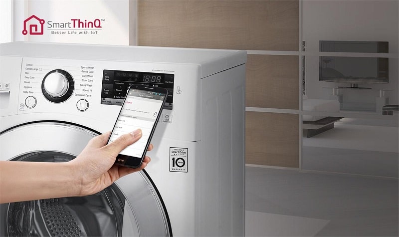Điều khiển từ xa Smart ThinQ™ cho phép điều khiển máy giặt sấy mọi lúc, mọi nơi