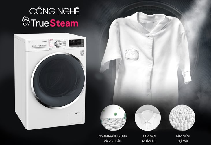 9. Kháng khuẩn hiệu quả nhờ chế độ giặt hơi nước True steam trên máy giặt sấy FG1405H3W1