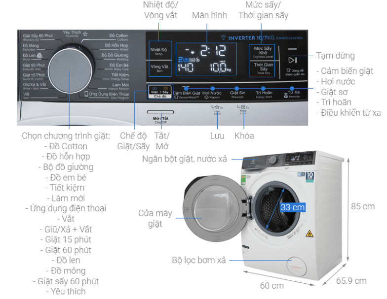 Hình ảnh tổng quát máy giặt sấy Electrolux Inverter 10 kg EWW1042AEWA