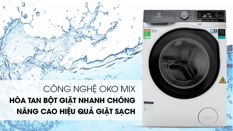Công nghệ OKO MIX hòa tan chất giặt tẩy nhanh chóng, tăng cường khả năng giặt sạch