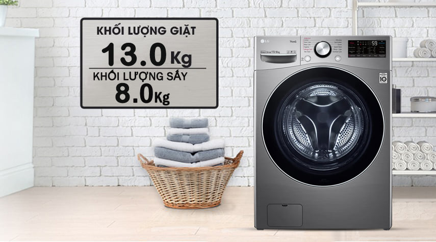 Máy giặt sấy LG FV1413H3BA có khối lượng giặt 13 kg và sấy khô 8 kg