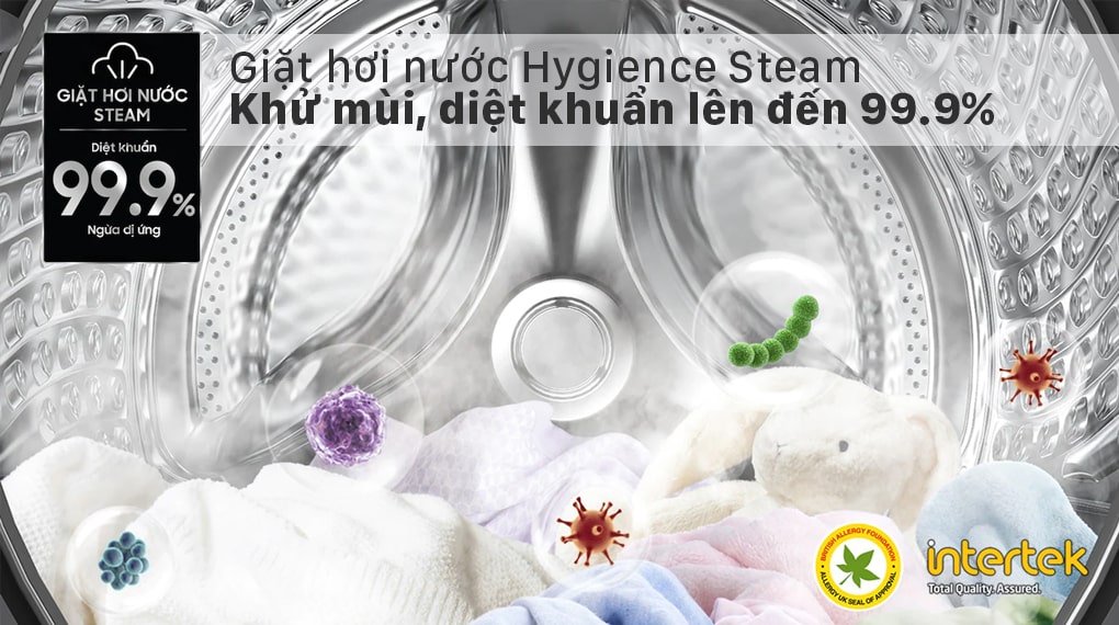 Công nghệ giặt hơi nước Hygiene Steam diệt khuẩn đến 99.9%