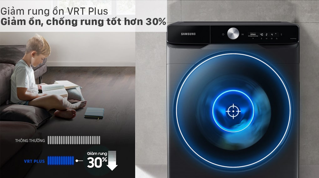 Công nghệ VRT Plus giảm ồn chống rung hiệu quả trên máy giặt sấy Samsung WD21T6500GV/SV