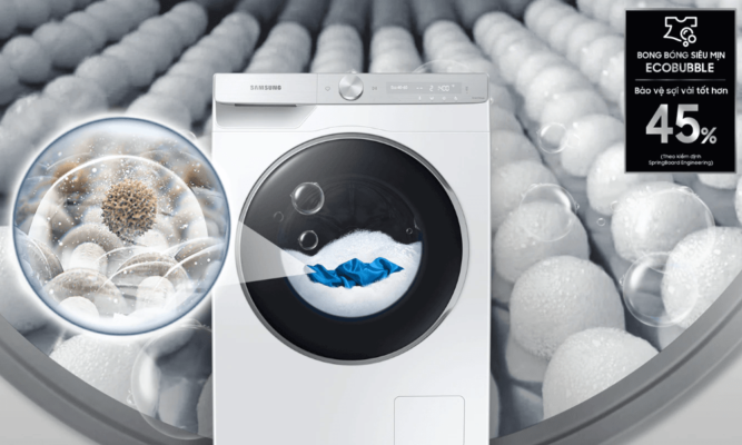 7. Giặt sạch sâu, bảo vệ áo quần tốt hơn 45% với bong bóng siêu mịn Eco Bubble™