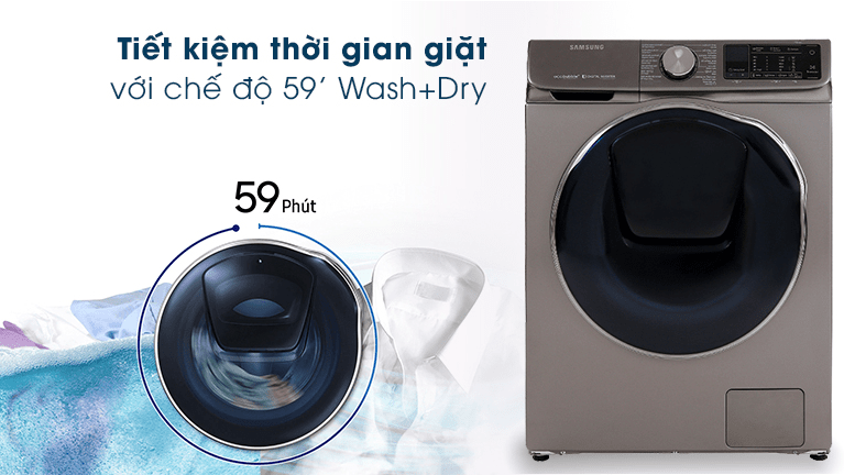 Chế độ giặt 59 phút Wash+Dry tiết kiệm thời gian 