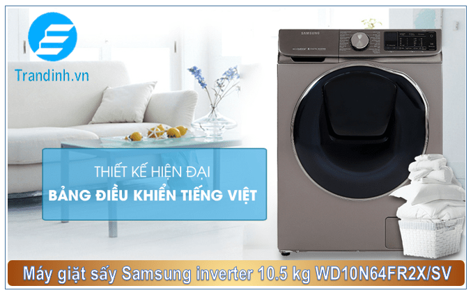 Máy giặt sấy Samsung 10,5 kg WD10N64FR2X/SV có thiết kế tinh tế, hiện đại
