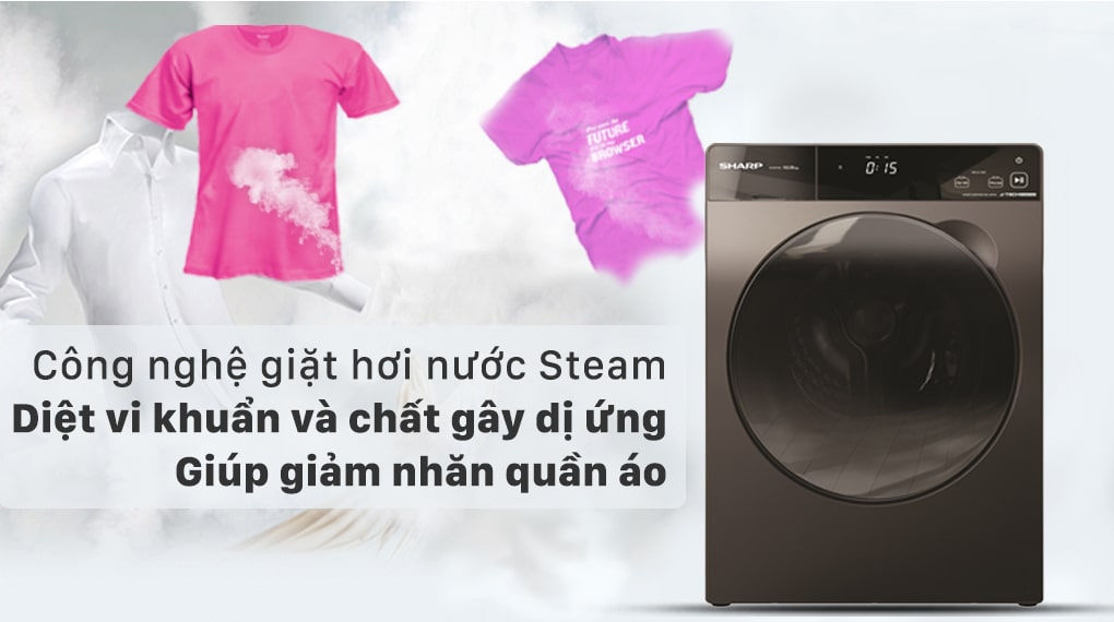 2. Loại bỏ vi khuẩn, giảm nhăn quần áo nhờ công nghệ giặt hơi nước Steam 