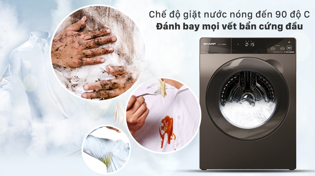 4. Tính năng giặt nước nóng đến 90 độ đánh bật vết bẩn cứng đầu