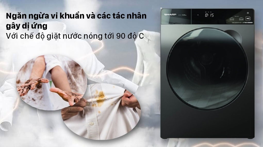 4. Chế độ giặt nước nóng tới 90 độ C giặt sạch sâu và ngừa dị ứng