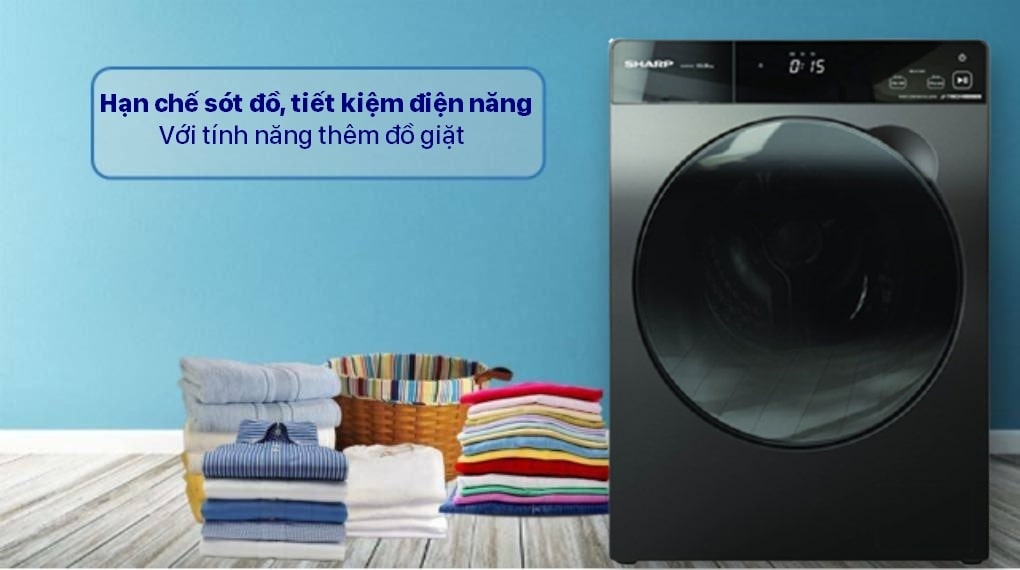 9. Chức năng thêm đồ giặt tiện lợi trên máy giặt Sharp ES-FK1252SV-G