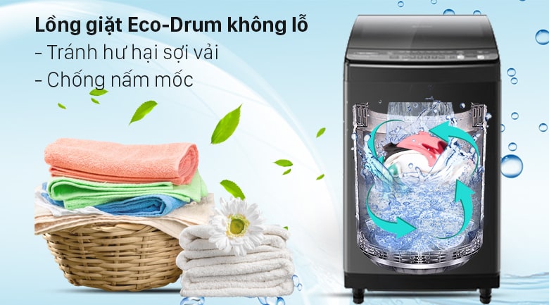 4. Lồng giặt Eco-Drum không lỗ giúp bảo vệ sợi vải tối ưu