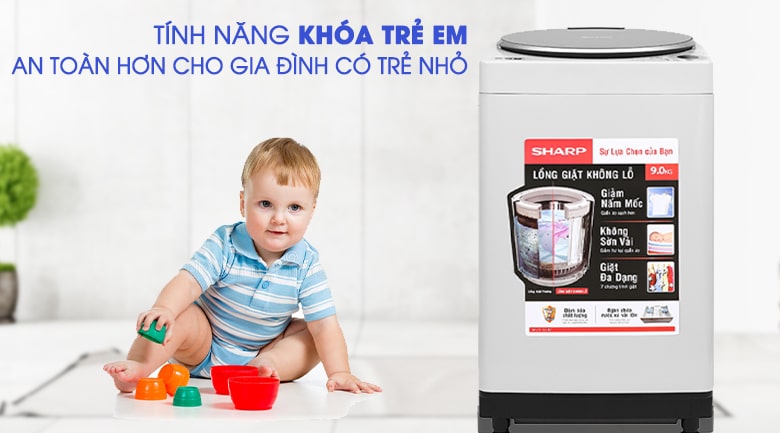Máy giặt Sharp ES-W90PV-H yên tâm hơn với khóa trẻ em
