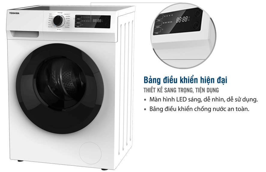 2. Máy giặt Toshiba TW-BK85S2V (WK) có thiết kế hiện đại, tinh tế