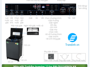 Hình ảnh tổng quát máy giặt Toshiba Inverter 13 kg AW-DUJ1400GV KK