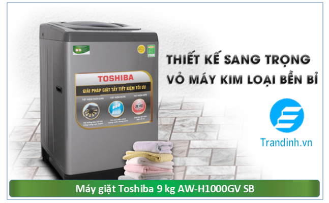 Máy giặt lồng đứng Toshiba AW-H1000GV SB có kiểu dáng đẹp mắt, sang trọng