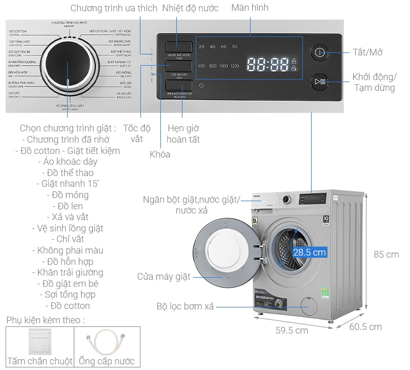Máy giặt Toshiba Inverter 9.5 Kg TW-BK105S3V(SK).