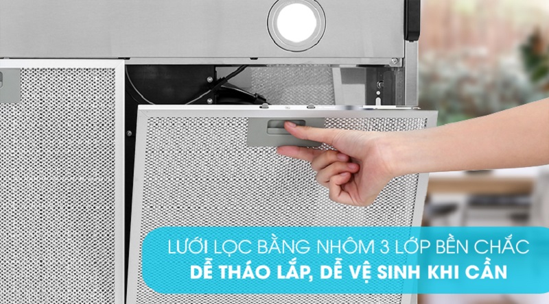 Máy hút mùi Hafele HC-BI70B 538.86.095 8 4. Lưới lọc ba lớp bền bỉ