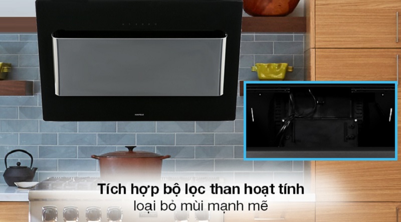 7. Máy hút mùi Hafele HH-WVG90B 539.89.335 xử lý mùi, khói bằng than hoạt tính