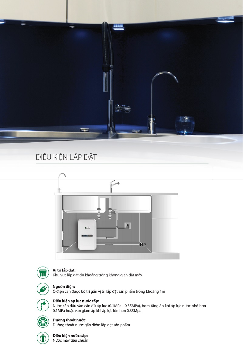 Máy Lọc Nước AO Smith G2 10 4. Điều kiện lắp đặt máy lọc nước AO Smith G2