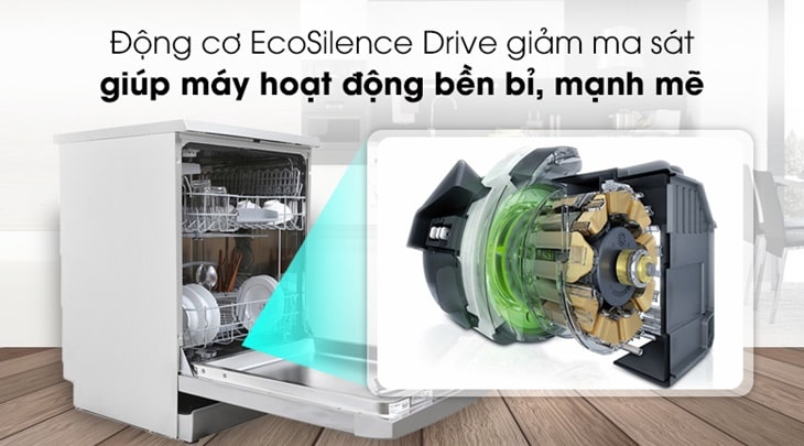 Máy rửa bát độc lập Bosch SMS57E28EU 14 bộ 7 Động cơ EcoSilence mạnh mẽ, không gây tiếng ồn trên máy rửa chén SMS57E28EU