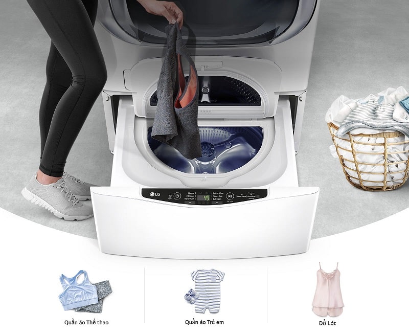 Máy giặt LG TWINWash TG2402NTWW có thiết kế mini nhỏ gọn, tiết kiệm diện tích