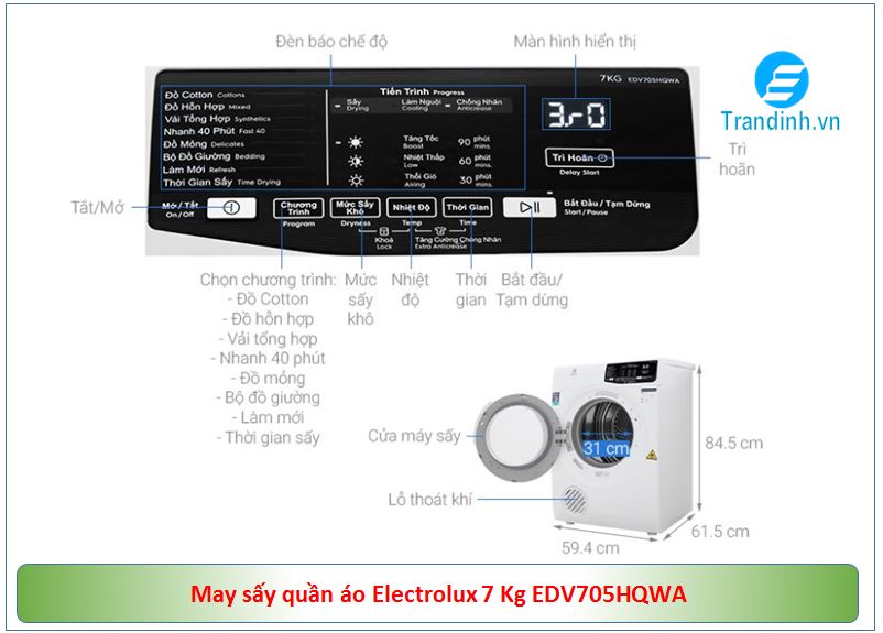 Tóm tắt máy sấy Electrolux 7 Kg EDV705HQWA