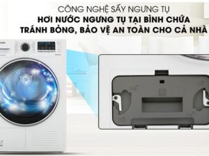 Máy sấy bơm nhiệt Samsung Inverter 9 Kg DV90M5200QW/SV 4 Tránh bỏng, bảo vệ an toàn cho gia đình có trẻ em với công nghệ sấy ngưng tụ