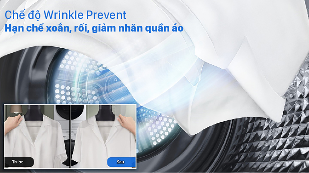 Máy sấy bơm nhiệt Samsung 9Kg DV90TA240AX/SV với công nghệ Wrinkle Prevent – Hạn chế nhăn và xoăn quần áo