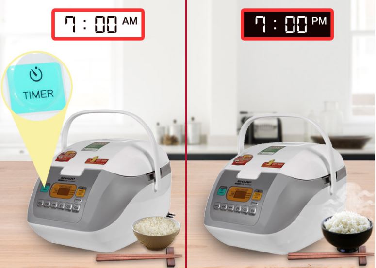 Nồi cơm điện tử Sharp 1.8 lít KS-COM18V 12  Nồi cơm điệnh 1.8 lít KS-COM18V có tính năng hẹn giờ nấu tự động tiện lợi