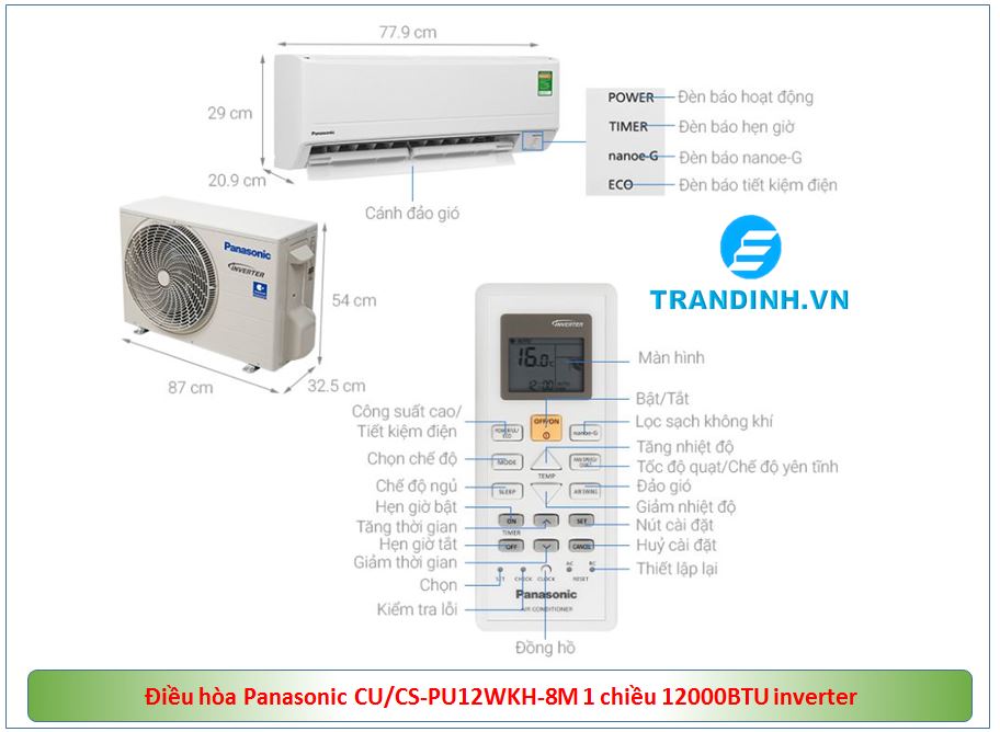 Tổng quan sản phẩm điều hòa Panasonic PU12WKH-8M 1 chiều 12000BTU inverter