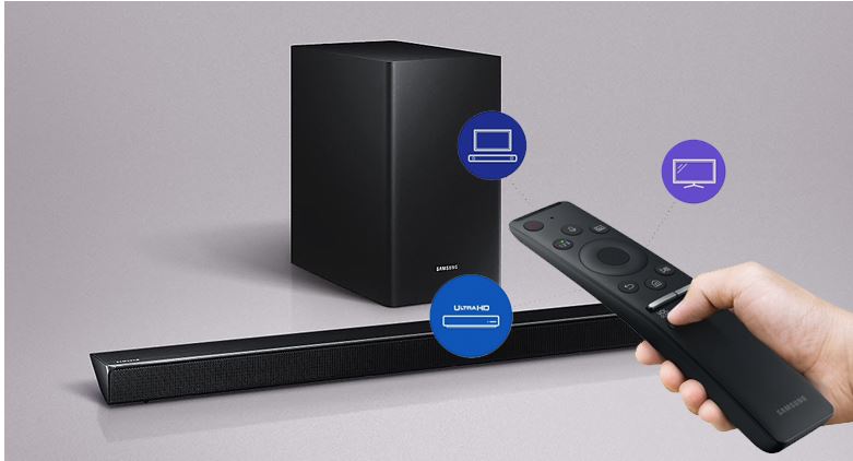 Loa thanh soundbar Samsung 3.1 HW-R650 13 Dàn âm thanh Samsung HW-R650 có điều khiển từ xa giúp điều chỉnh âm lượng, thay đổi các chế độ linh hoạt