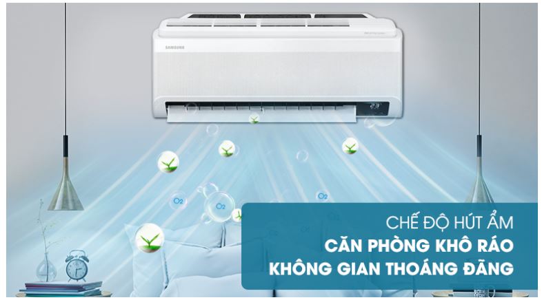 Điều hòa Samsung AR13TYAACWKNSV Wind-Free Inverter 1.5 HP 12 9. Máy lạnh SamSung giúp căn phòng khô ráo, không gian thoáng đãng khi độ ẩm tăng cao với chế độ hút ẩm