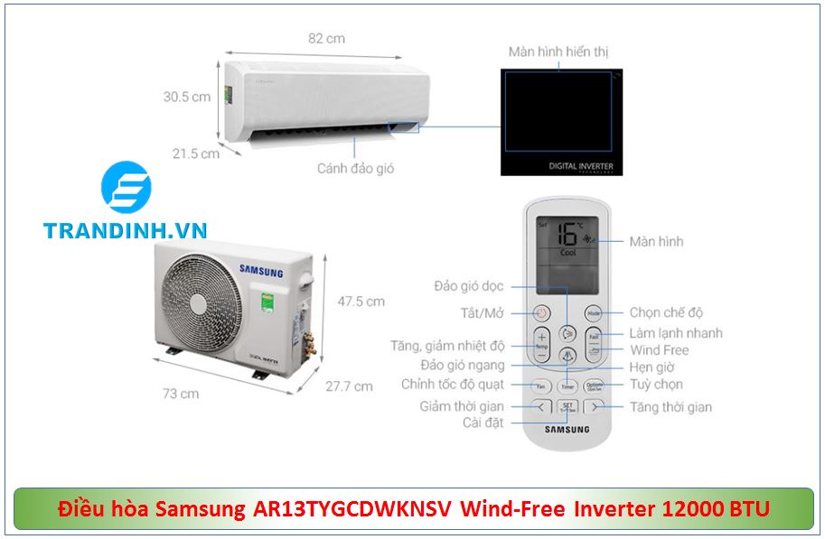 1. Thông số kỹ thuật chi tiết Điều hòa Samsung Wind-Free Inverter 12000 BTU AR13TYGCDWKNSV