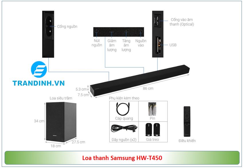 Tổng quan sản phẩm loa âm thanh Sound Bar SamSung HW-T450 