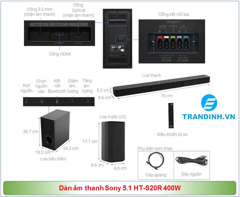 Tổng quan sản phẩm dàn âm thanh Sony 5.1 HT-S20R 400W