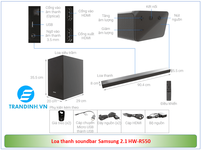 Tổng quan sản phẩm Loa thanh soundbar Samsung 2.1 HW-R550